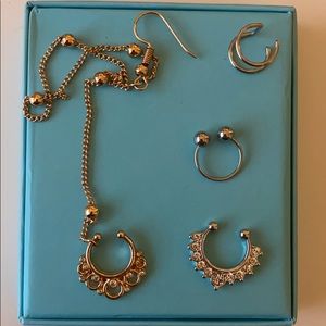 4pk 3 faux nose/septum rings and 1 ear cuff